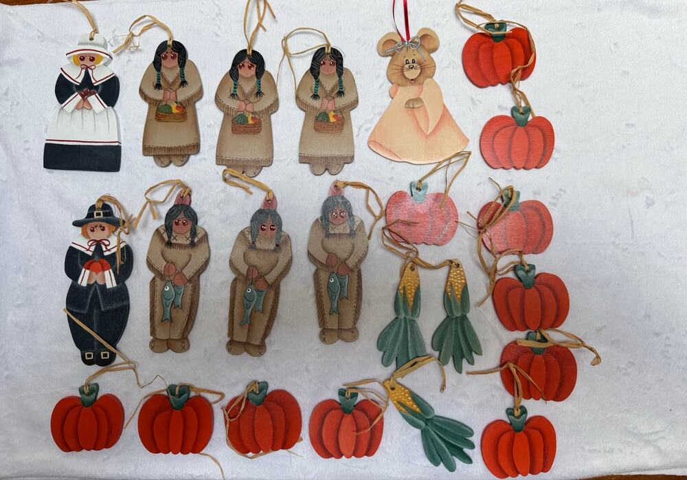 Hand Painted Wooden Thanksgiving Fall Ornaments, 23-Pc Set